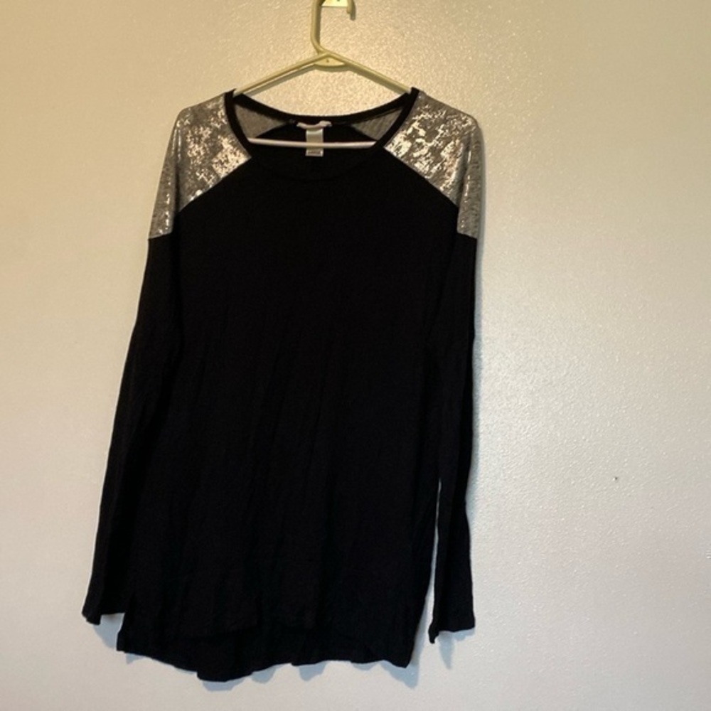 Tru Self black and silver uber soft rayon blend long sleeve tunic shirt …